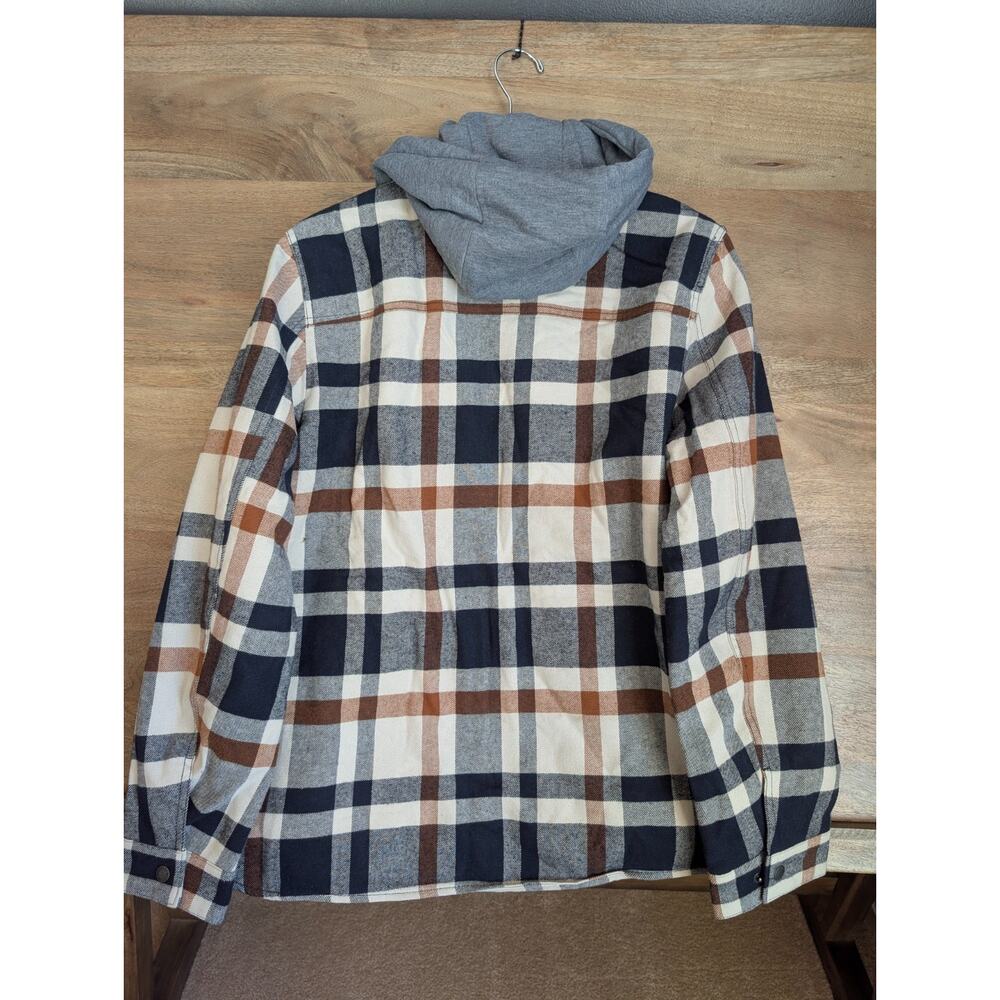 Levi's Shirt Jacket Mens S Multicolor Plaid Sherpa Lined Hooded Snap Button NWT - Picture 2 of 5